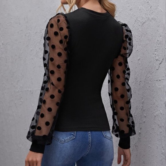 CHIC DOLLZ Polka Dot Mesh Sleeve Top - Picture 5 of 9